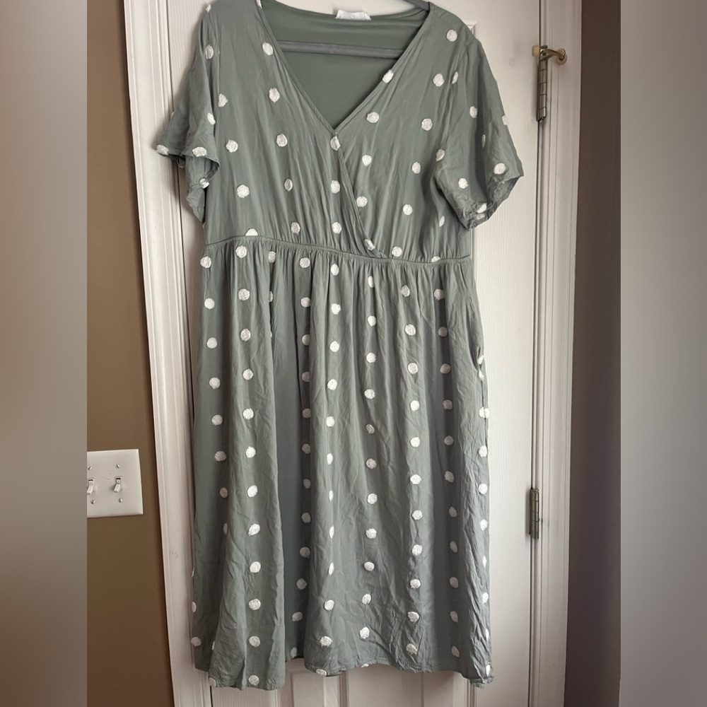 Bates sisters green & white polka dot dress XL